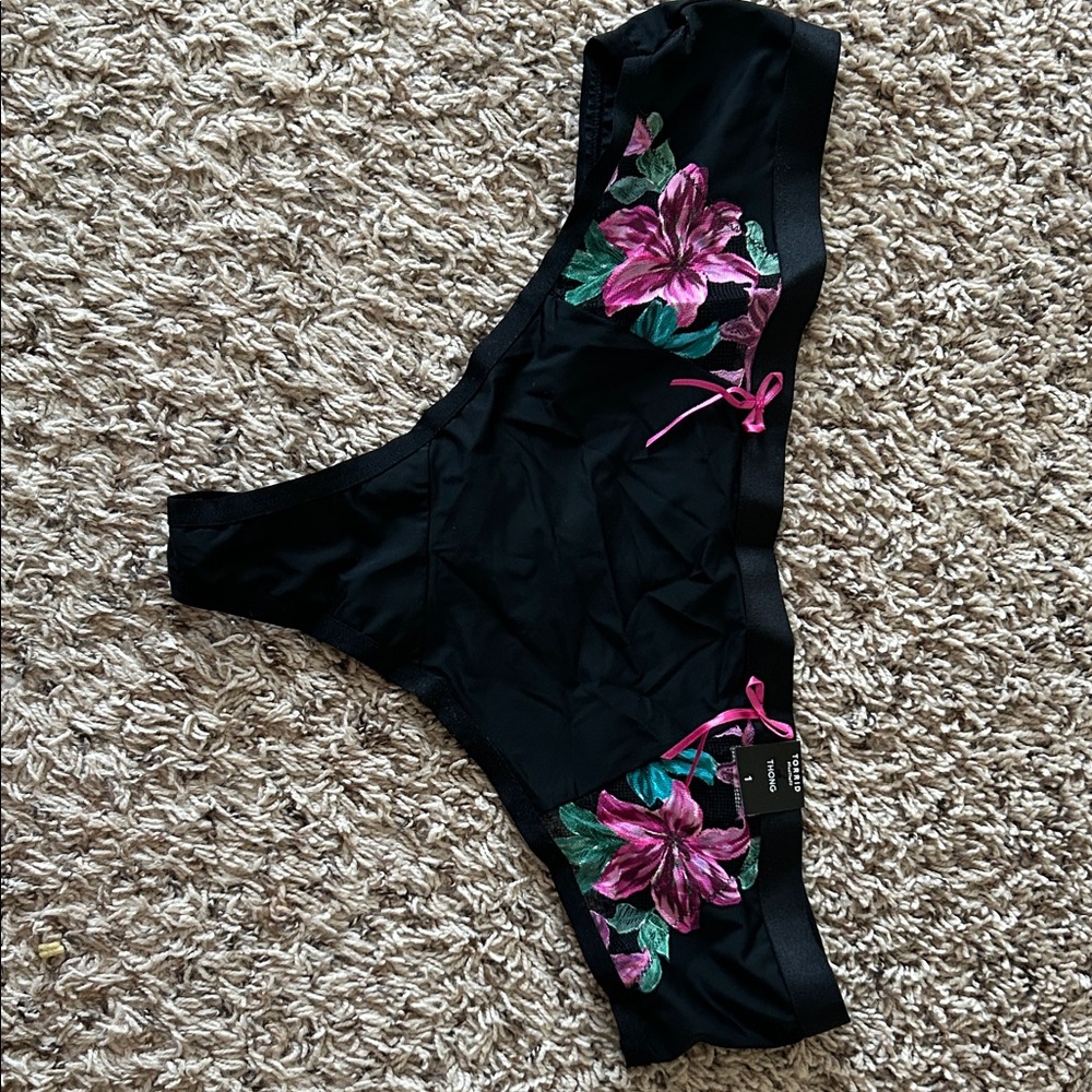 Torrid Black Kids One Piece with Pink Floral Embroidery